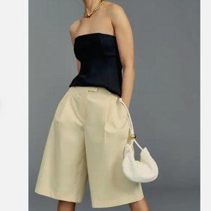 NEW Anthropologie Exquise S Cropped Pleated Trousers Pants Shorts Cream Nude Nwt